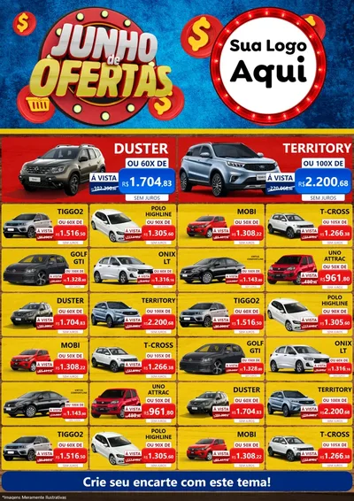 Modelo de Encarte para Encarte A4 Vertical com o tema Junho de Ofertas para Concessionaria de Carros