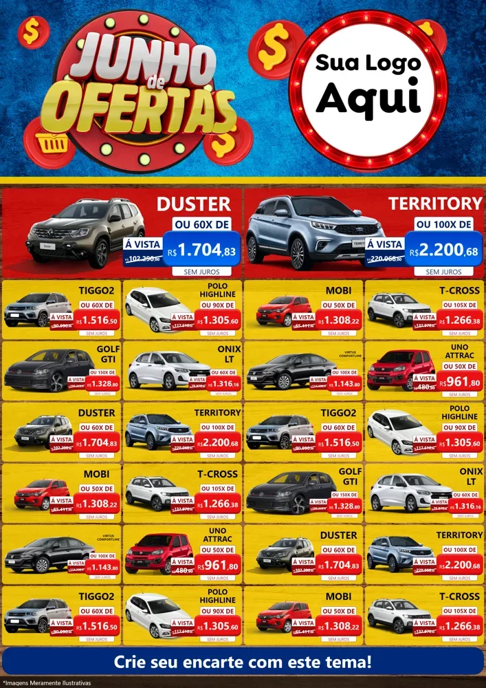 Modelo de Encarte para Encarte A4 Vertical com o tema Junho de Ofertas para Concessionaria de Carros