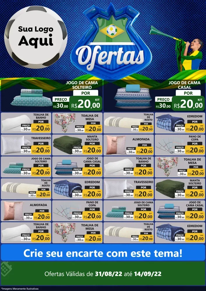 Modelo de Encarte para Encarte A4 Vertical com o tema Ofertas (Futebol) para Cama, Mesa e Banho