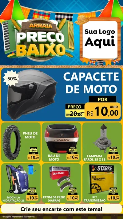 Modelo de Rede Social para Stories com o tema Arraiá de Preço Baixo - Junina para Moto peças