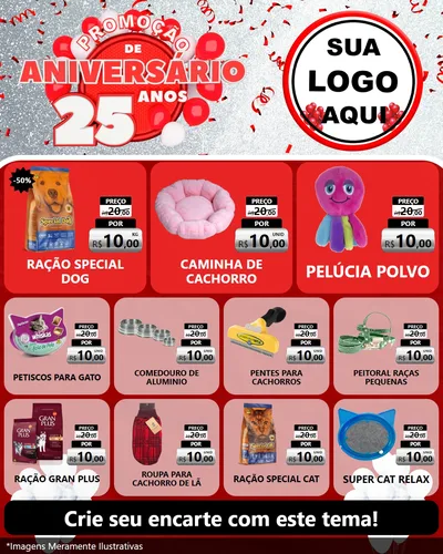 Modelo de Rede Social para Feed Instagram com o tema Promoção de Aniversário - 25Anos para Pet Shop