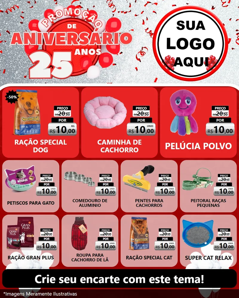 Modelo de Rede Social para Feed Instagram com o tema Promoção de Aniversário - 25Anos para Pet Shop