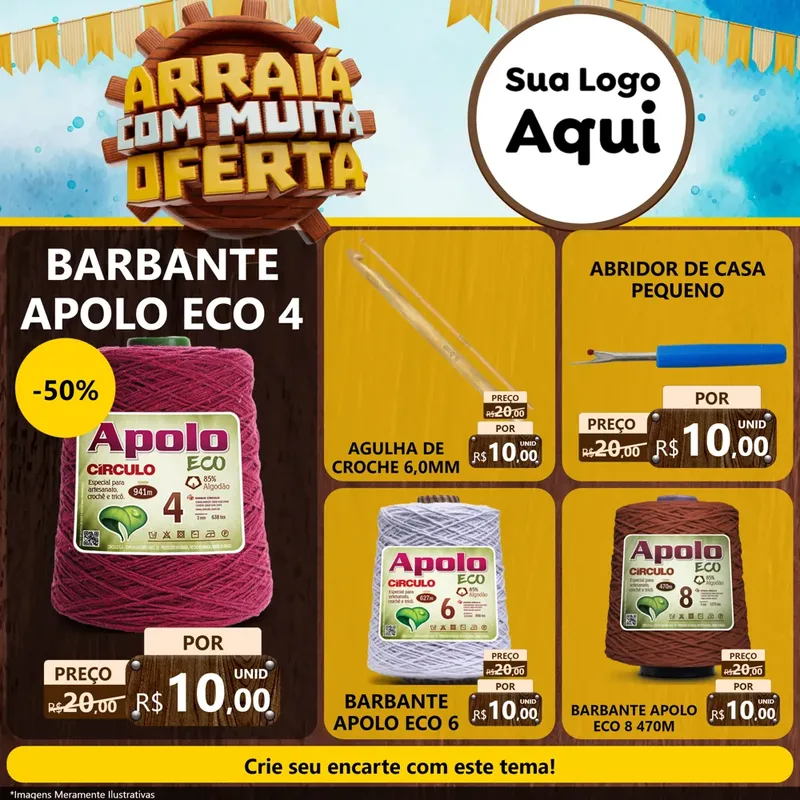 Modelo de Rede Social para Feed Facebook com o tema Ofertas de São João - Junina para Armarinho e Aviamentos
