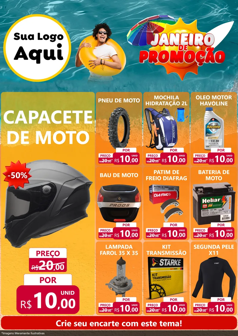 Modelo de Encarte para Encarte A4 Vertical com o tema Janeiro de Promoção para Moto peças
