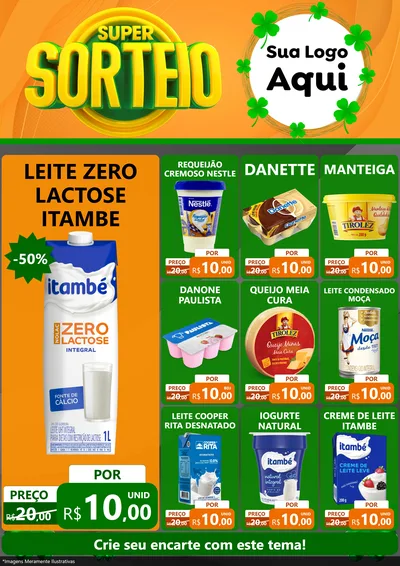 Modelo de Encarte para Encarte A4 Vertical com o tema Super Sorteio para Frios e Laticínios