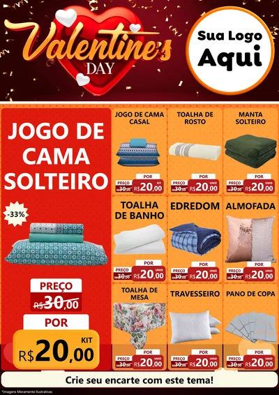 Modelo de Encarte para Encarte A4 Vertical com o tema Valentine's Day para Cama, Mesa e Banho