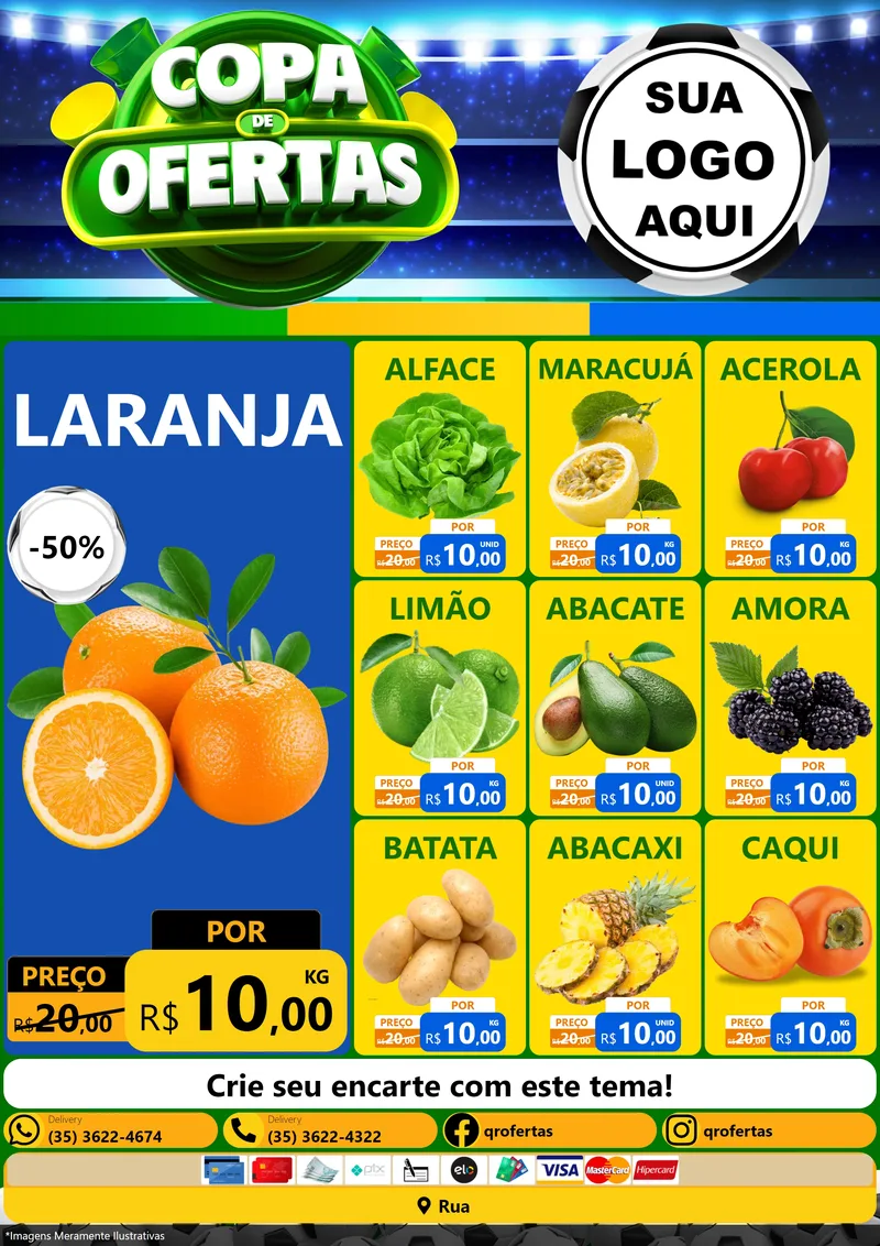 Modelo de Encarte para Encarte A4 Vertical com o tema Copa de Ofertas para Hortifrúti