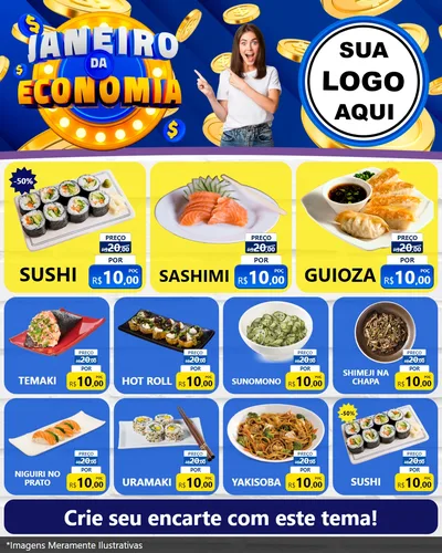 Modelo de Rede Social para Feed Instagram com o tema Janeiro da Economia para Comida japonesa