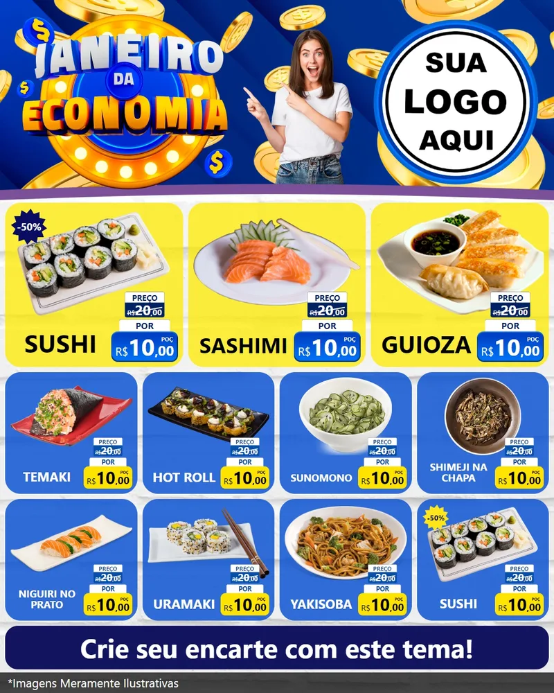 Modelo de Rede Social para Feed Instagram com o tema Janeiro da Economia para Comida japonesa