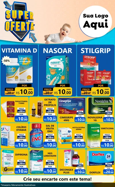 Modelo de Encarte para Encarte Grande com o tema Super Oferta - Bebê para Farmácia