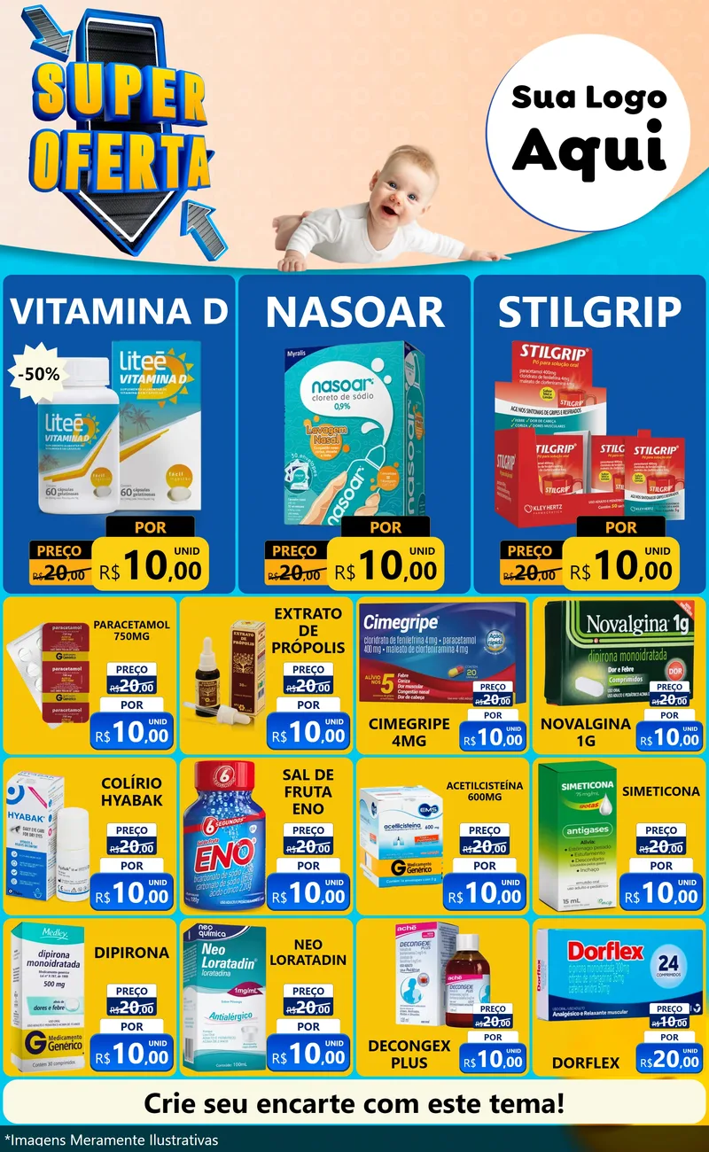 Modelo de Encarte para Encarte Grande com o tema Super Oferta - Bebê para Farmácia
