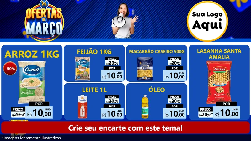 Modelo de TV para TV Horizontal com o tema Ofertas de Março para Supermercado