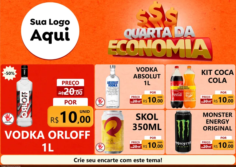 Modelo de Encarte para Encarte A4 Horizontal com o tema Quarta da Economia para Distribuidora de bebidas