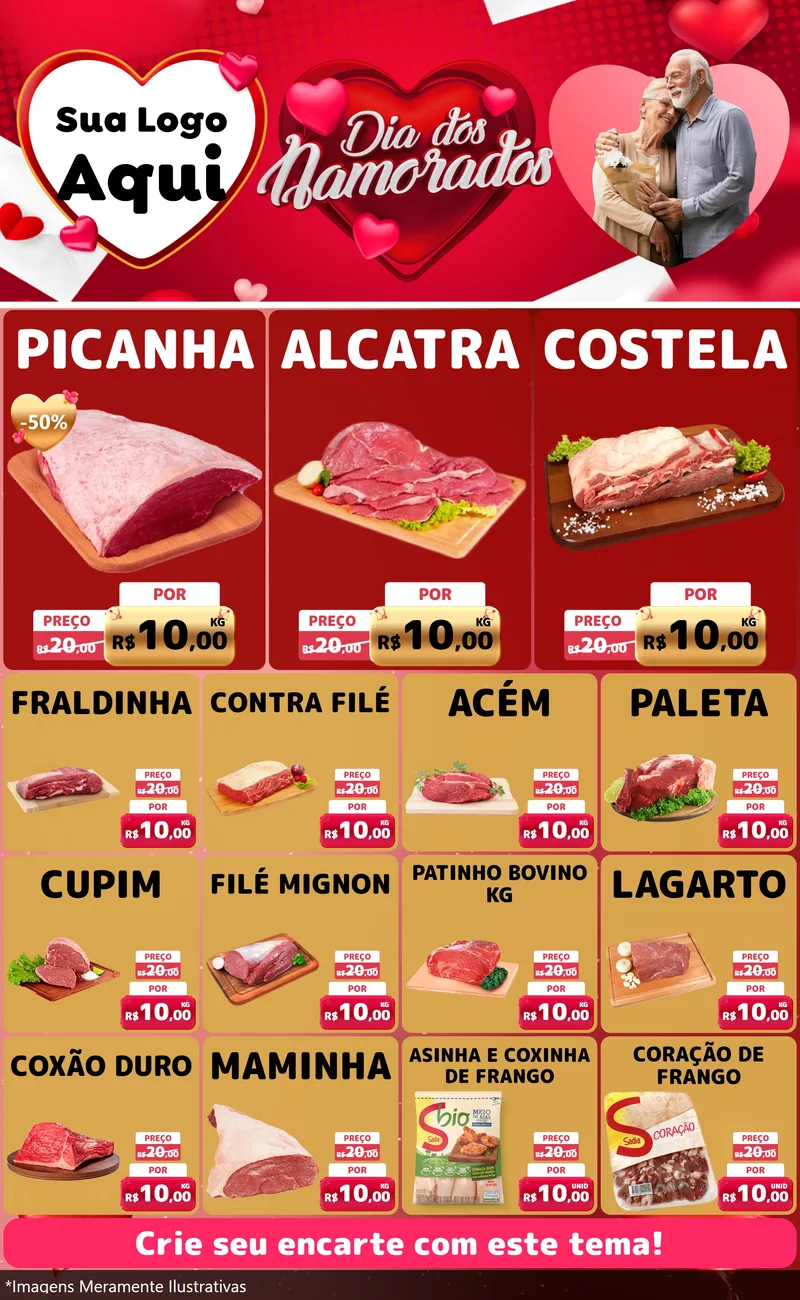 Modelo de Encarte para Encarte Grande com o tema Dia Dos Namorados para Açougue