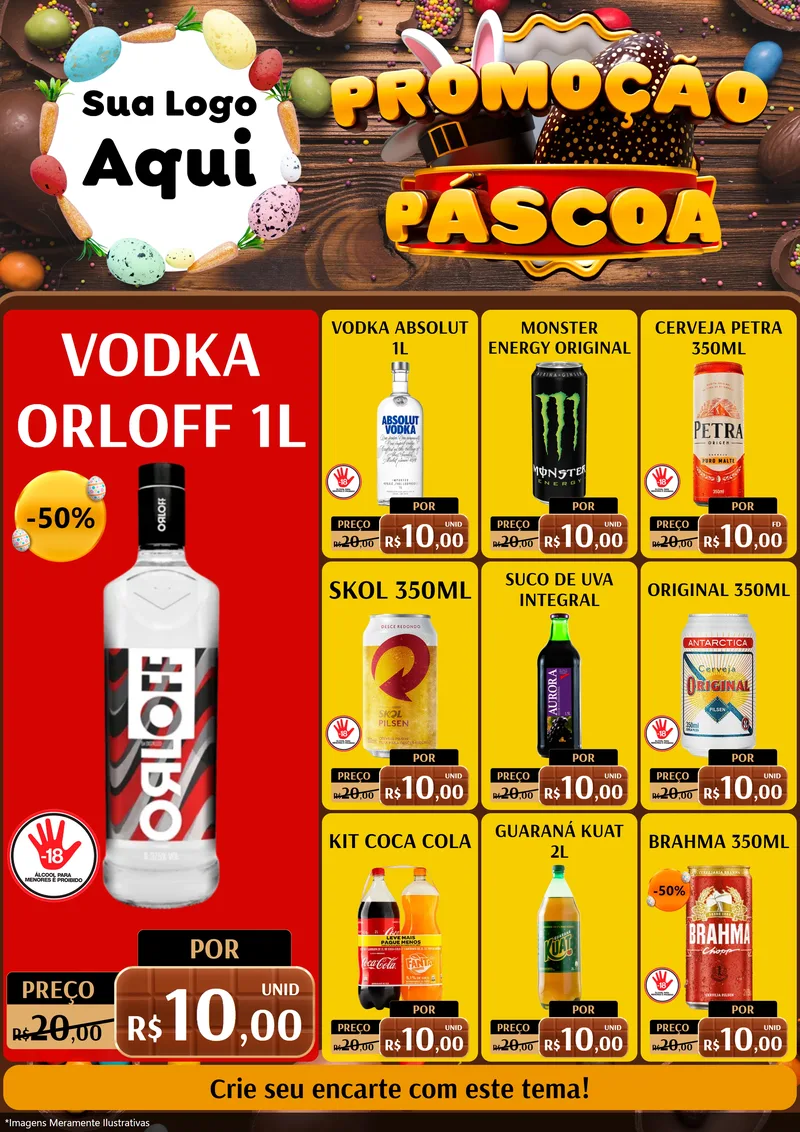 Modelo de Encarte para Encarte A4 Vertical com o tema Promoção Páscoa para Distribuidora de bebidas