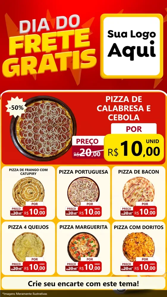 Modelo de Rede Social para Stories com o tema Dia do Frete Grátis para Pizzaria
