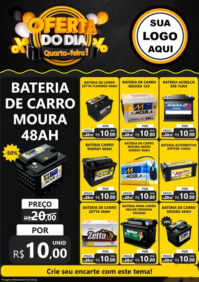 Modelo de Encarte para Encarte A4 Vertical com o tema Oferta do Dia - Quarta Feira! para Baterias Elétricas