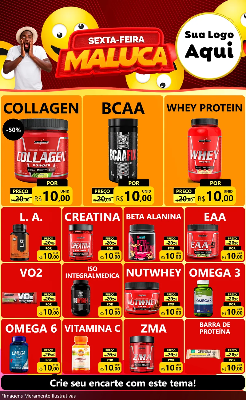 Modelo de Encarte para Encarte Grande com o tema Sexta-feira Maluca para Suplementos alimentares