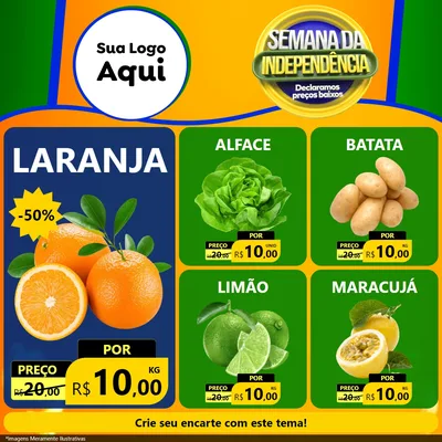 Modelo de Rede Social para Feed Facebook com o tema Semana da Independência Declaramos Preços Baixos para Hortifrúti