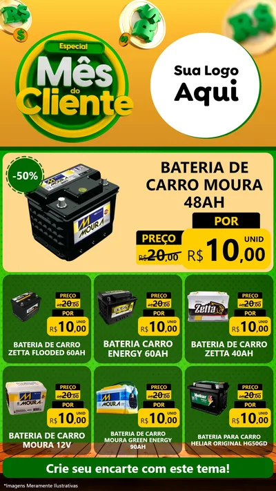 Modelo de Rede Social para Stories com o tema Especial Mês do Cliente para Baterias Elétricas
