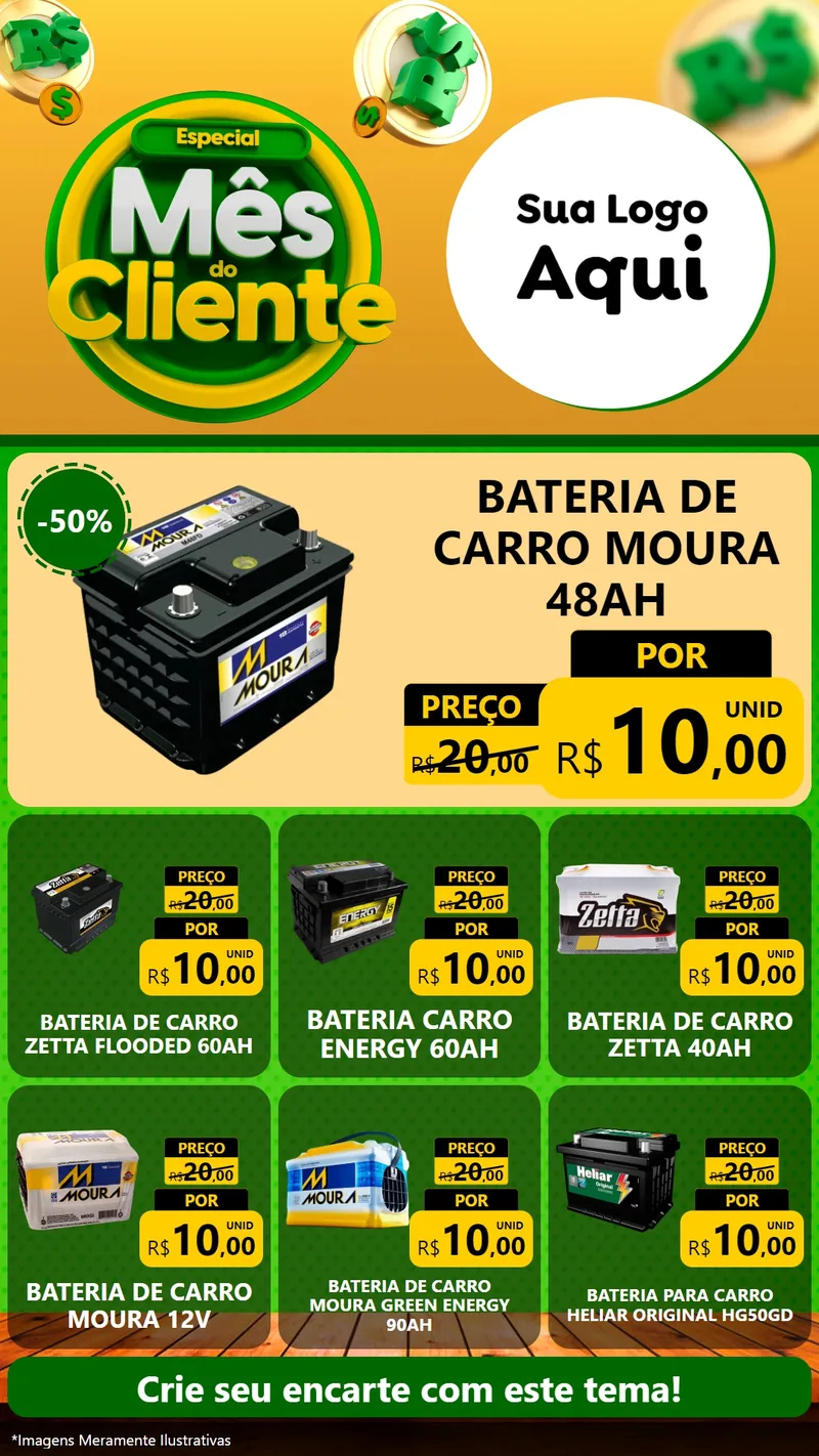 Modelo de Rede Social para Stories com o tema Especial Mês do Cliente para Baterias Elétricas