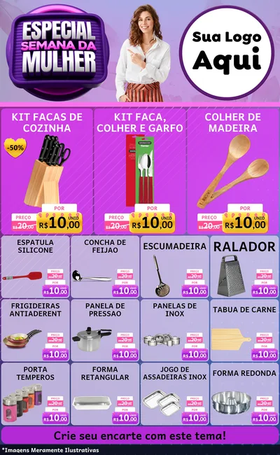 Modelo de Encarte para Encarte Grande com o tema Especial Semana da Mulher para Utilidades Domésticas