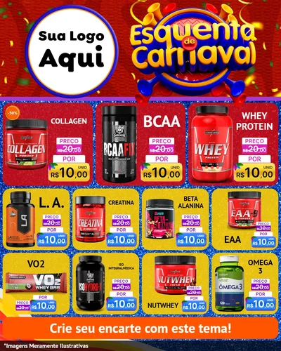 Modelo de Rede Social para Feed Instagram com o tema Esquenta de Carnaval para Suplementos alimentares