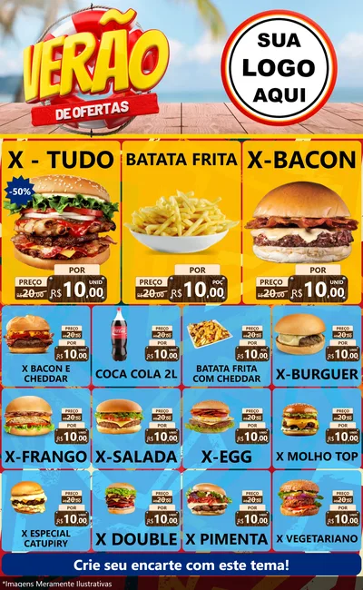 Modelo de Encarte para Encarte Grande com o tema Verão de Ofertas para Hamburgueria