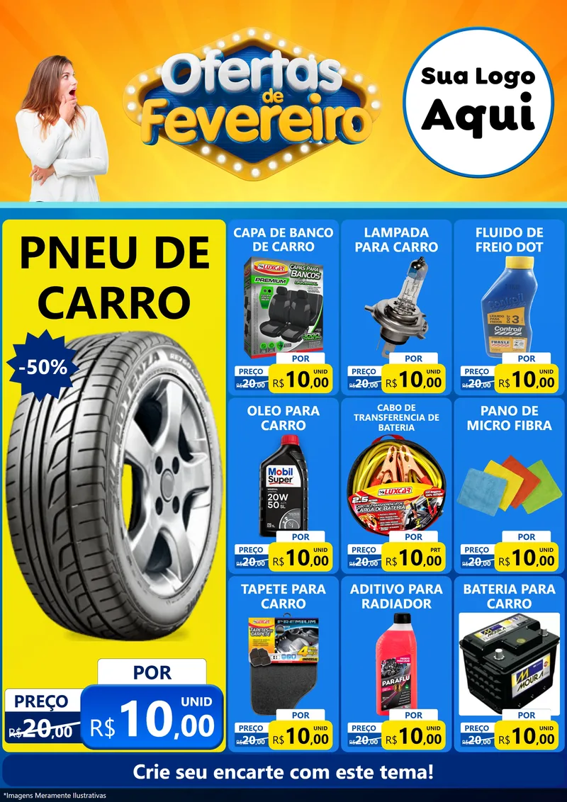 Modelo de Encarte para Encarte A4 Vertical com o tema Ofertas de Fevereiro para Auto peças