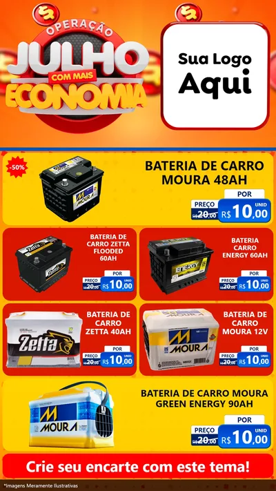 Modelo de TV para TV Vertical com o tema Operação Julho Com Mais Economia para Baterias Elétricas