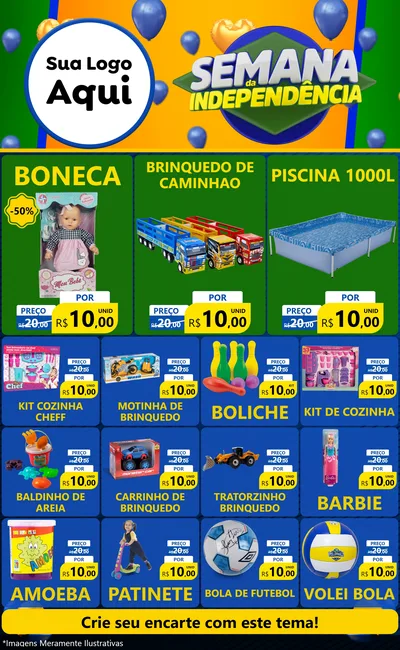 Modelo de Encarte para Encarte Grande com o tema Semana da Independência para Brinquedos