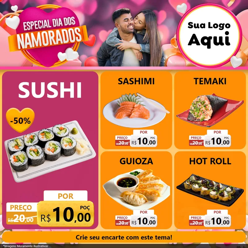 Modelo de Rede Social para Feed Facebook com o tema Especial Dia dos Namorados para Comida japonesa