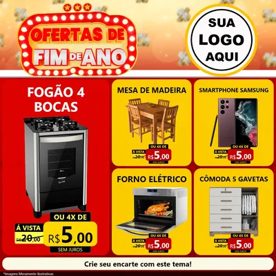 Modelo de Rede Social para Feed Facebook com o tema Ofertas de Fim de Ano para Móveis e Eletro