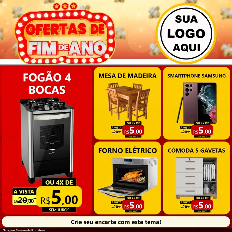 Modelo de Rede Social para Feed Facebook com o tema Ofertas de Fim de Ano para Móveis e Eletro