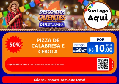 Modelo de Cartaz para Cartaz A4 Horizontal com o tema Descontos Quentes de Festa Junina para Pizzaria