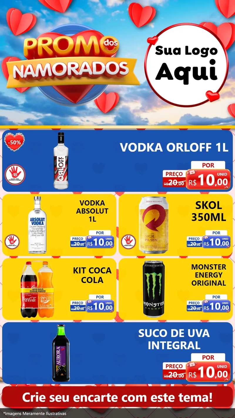 Modelo de TV para TV Vertical com o tema Promo dos Namorados para Distribuidora de bebidas
