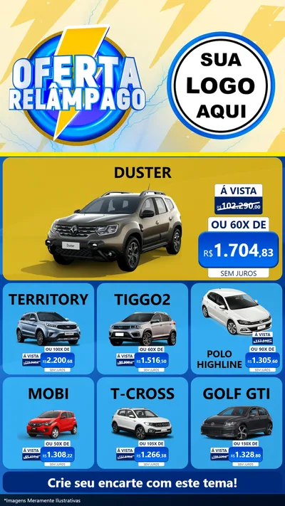 Modelo de Rede Social para Stories com o tema Oferta Relâmpago para Concessionaria de Carros