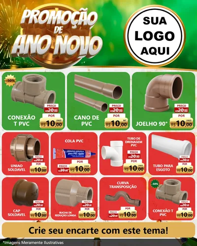 Modelo de Rede Social para Feed Instagram com o tema Promoção de Ano Novo para Tubos e conexões