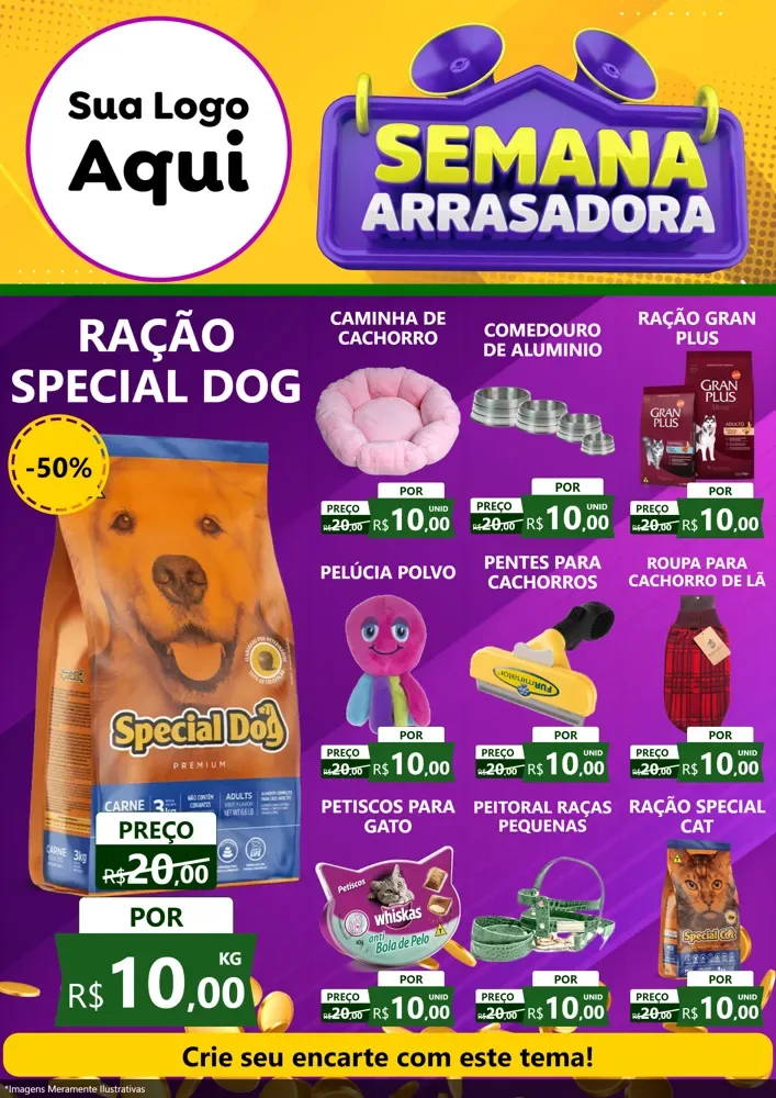 Modelo de Encarte para Encarte A4 Vertical com o tema Semana Arrasadora para Pet Shop