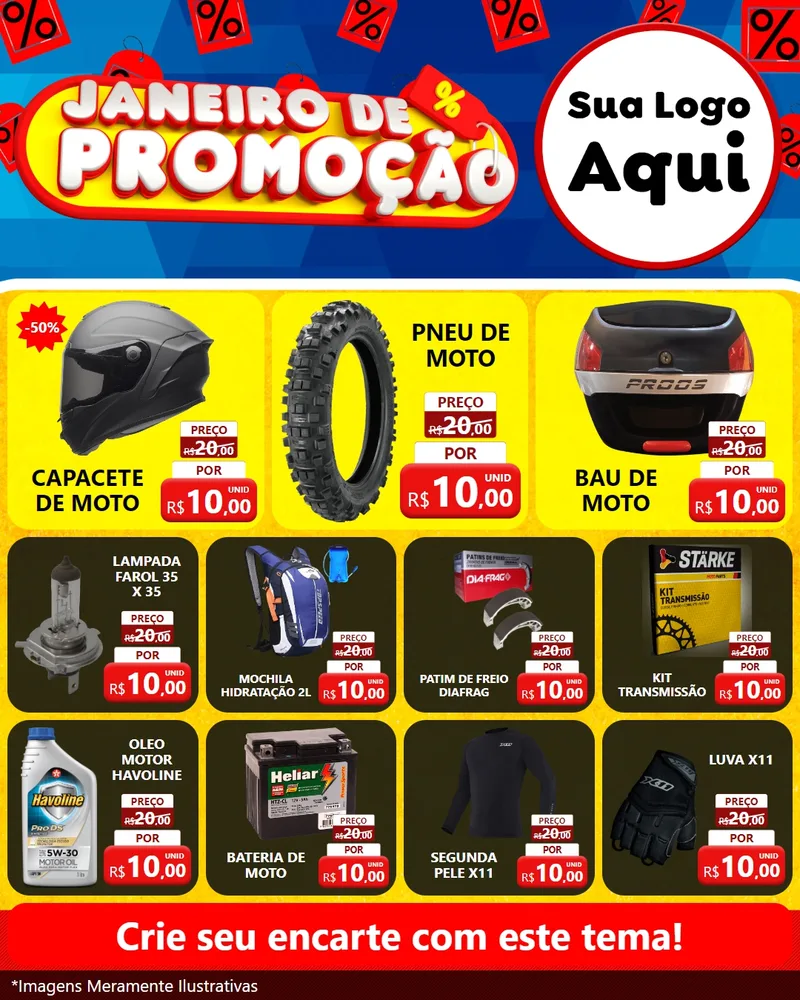 Modelo de Rede Social para Feed Instagram com o tema Janeiro de Promoção para Moto peças