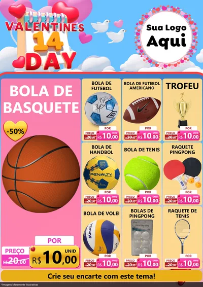 Modelo de Encarte para Encarte A4 Vertical com o tema Valentine's Day para Artigos Esportivos