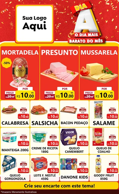 Modelo de Encarte para Encarte Grande com o tema Dia A o Dia Mais Barato do Mês para Frios e Laticínios