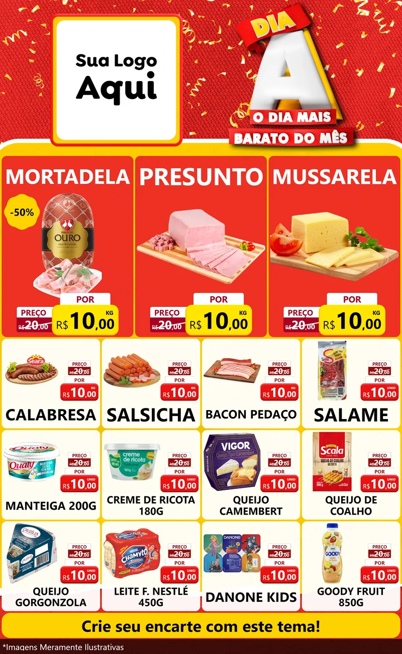 Modelo de Encarte para Encarte Grande com o tema Dia A o Dia Mais Barato do Mês para Frios e Laticínios