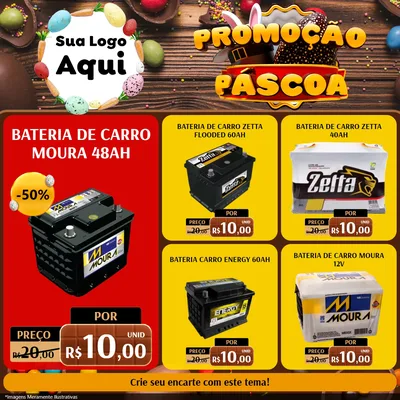 Modelo de Rede Social para Feed Facebook com o tema Promoção Páscoa para Baterias Elétricas
