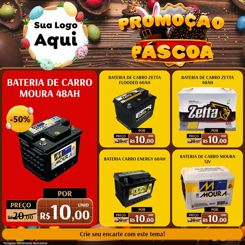 Modelo de Rede Social para Feed Facebook com o tema Promoção Páscoa para Baterias Elétricas
