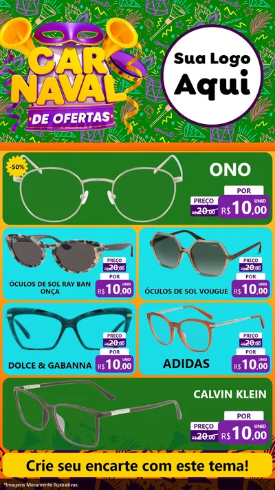 Modelo de TV para TV Vertical com o tema Carnaval de Ofertas para Óticas