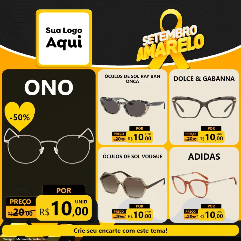 Modelo de Rede Social para Feed Facebook com o tema Setembro Amarelo para Óticas