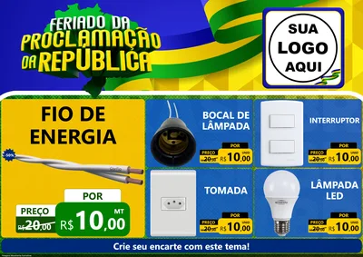 Modelo de Encarte para Encarte A4 Horizontal com o tema Feriado da Proclamação da República para Materiais Elétricos