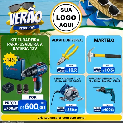 Modelo de Rede Social para Feed Facebook com o tema Verão de Ofertas para Maquinas e Ferramentas