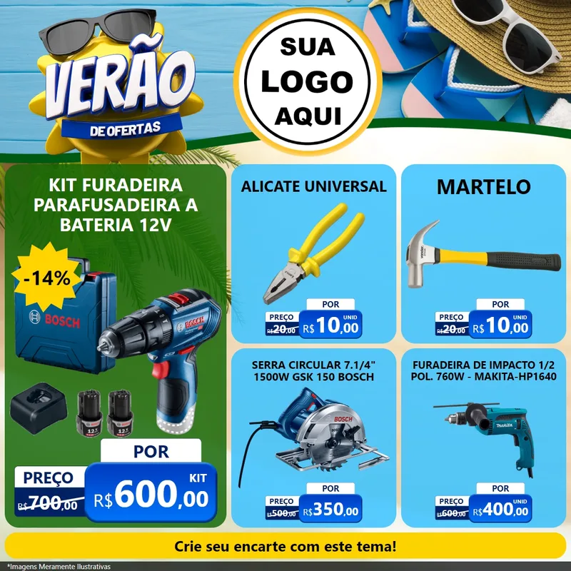 Modelo de Rede Social para Feed Facebook com o tema Verão de Ofertas para Maquinas e Ferramentas